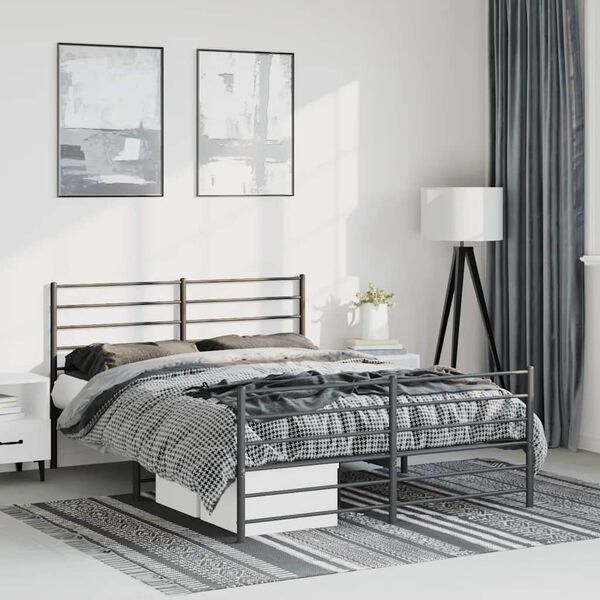 vidaXL Bedframe met hoofd- en voeteneinde metaal zwart 135x190 cm