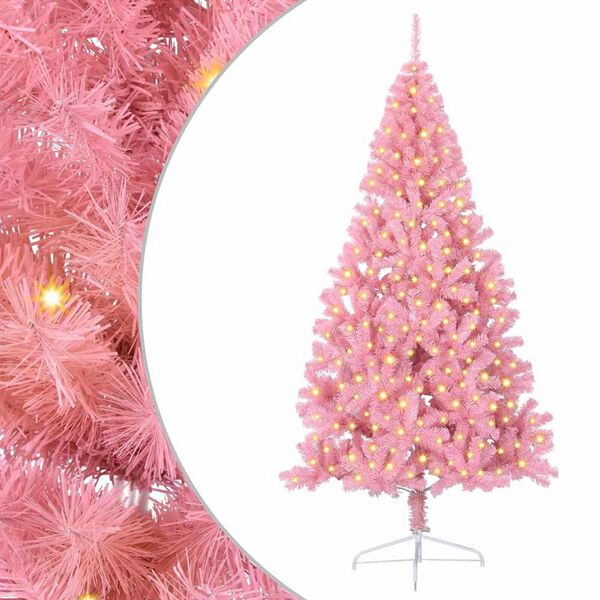 vidaXL Kunstmatig Voorverlicht Kerstboom met 300 LED Roze 240 cm PVC