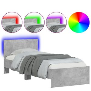vidaXL Bedframe met hoofdbord en LED-verlichting betongrijs 75x190 cm