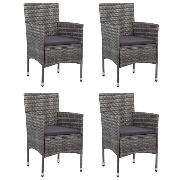 vidaXL 5-delige Tuinset met kussens poly rattan grijs