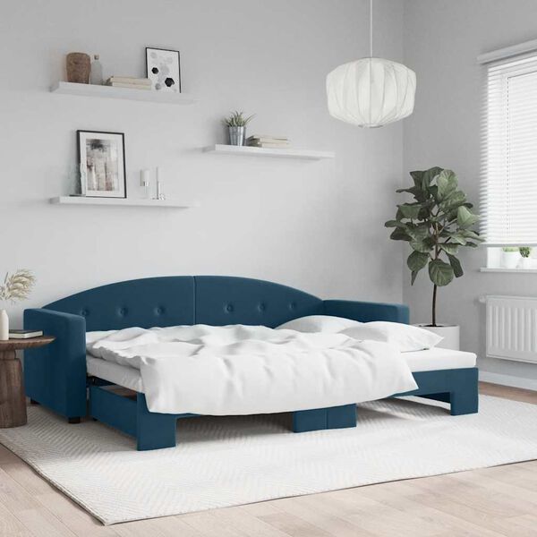 vidaXL Slaapbank met onderschuifbed 80x200 cm fluweel blauw