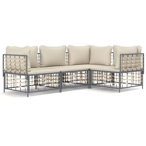 vidaXL 4-delige Loungeset met kussens poly rattan antracietkleurig