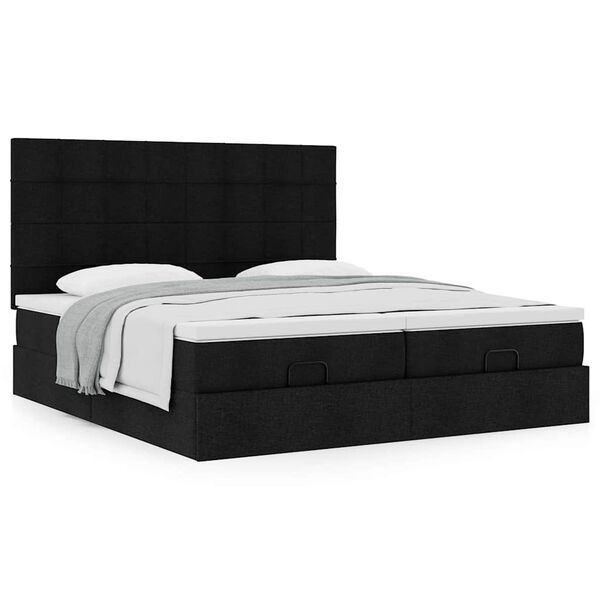 vidaXL Ottoman bed met matrassen 180x200cm stof zwart