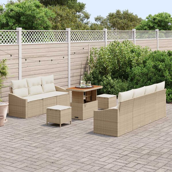 vidaXL Tuin Sofa Set met kussen met opslag 10 pcs Beige en Cr&egrave;me