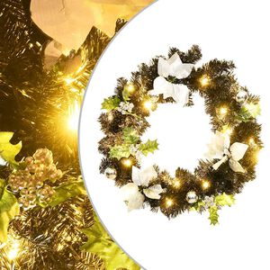 vidaXL Kerstkrans met LED-lampjes 60 cm PVC zwart