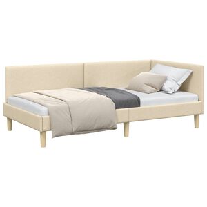 vidaXL Hoekbedframe Cr&egrave;me 80 cm x 200 cm Stof en multiplex