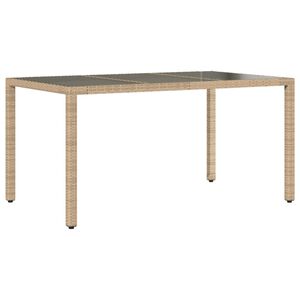 vidaXL Tuintafel 150x90x75 cm gehard glas en poly rattan beige