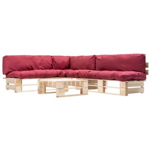 vidaXL 4-delige Loungeset pallet met rode kussens hout