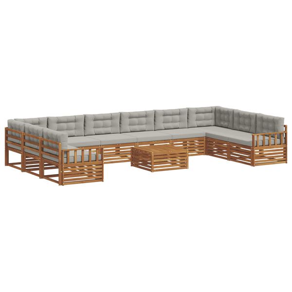 vidaXL Sofa-Sets 11 pcs Natuurlijk en Lichtgrijs Massief Acaciahout