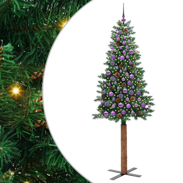 vidaXL Slanke Kerstboom Groen 210 cm PVC en massief dennenhout