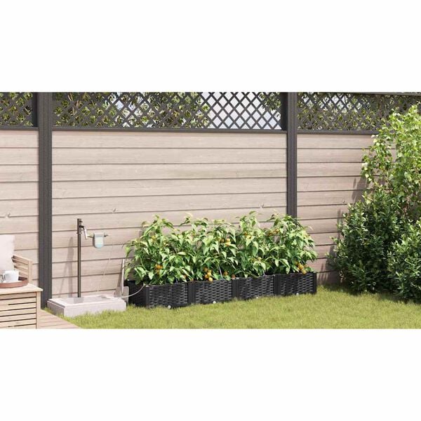 vidaXL Tuin Bloempot 4 pcs Zwart Staal
