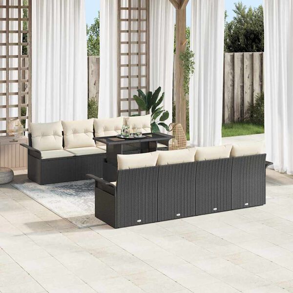 vidaXL Tuin Sofa Set met kussen 9 pcs Zwart Poly riet