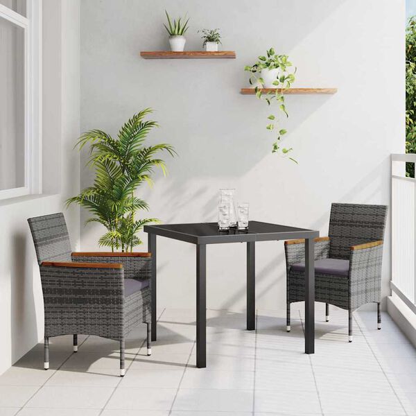 vidaXL Tuin eettafelset met kussen 3 pcs Grijs poly rattan