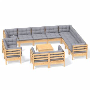vidaXL 13-delige Loungeset met grijze kussens massief grenenhout
