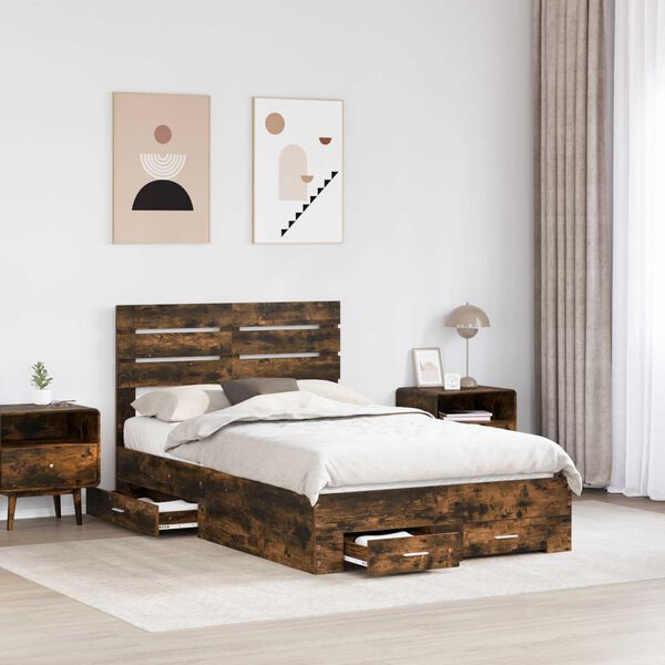 vidaXL Bedframe met lade met hoofdeinde met opslag Bewerkt hout