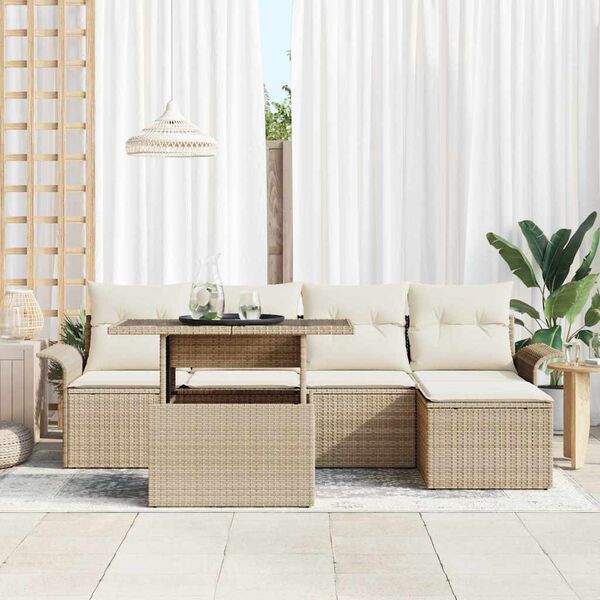 vidaXL Tuin Sofa Set met kussen 6 pcs Beige poly rattan