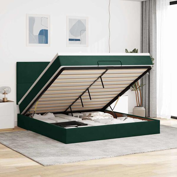 vidaXL Ottoman bed met matrassen 160x200cm fluweel donkergroen