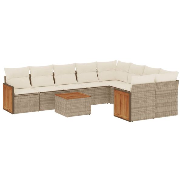 vidaXL 10-delige Loungeset met kussens poly rattan beige
