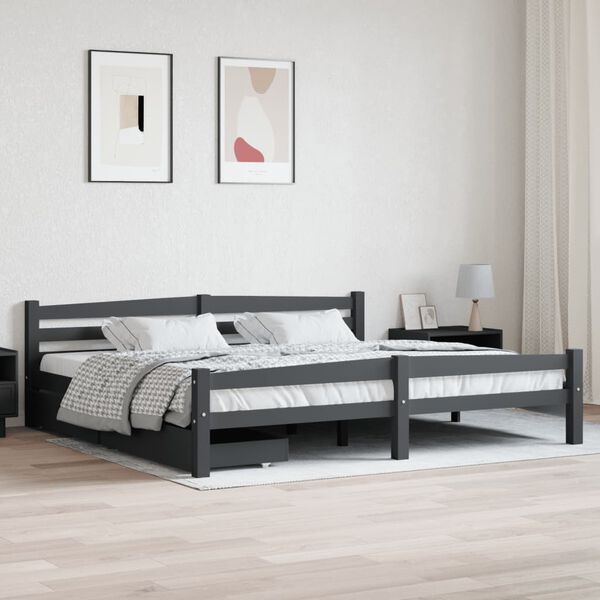 vidaXL Bedframe met 2 lades massief grenenhout donkergrijs 200x200 cm