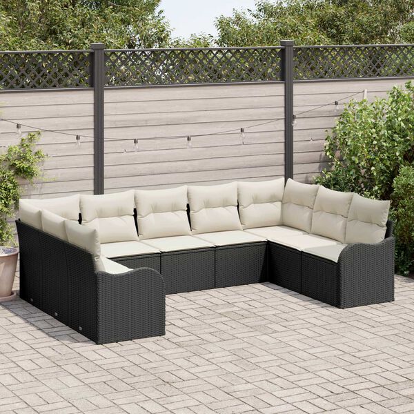 vidaXL Tuin Sofa Set met opslag 9 pcs Zwart en wit poly rattan