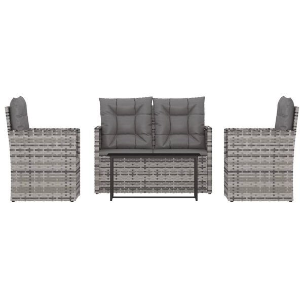vidaXL 4-delige Loungeset met kussens poly rattan grijs