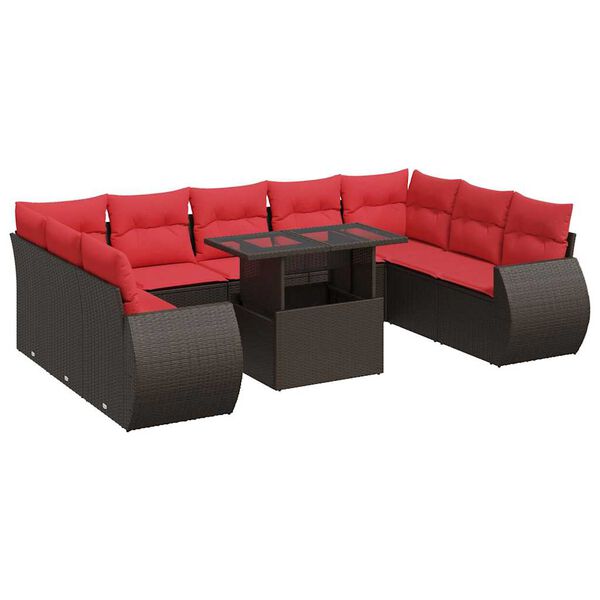 vidaXL 10-delige Loungeset met kussens poly rattan acacia bruin