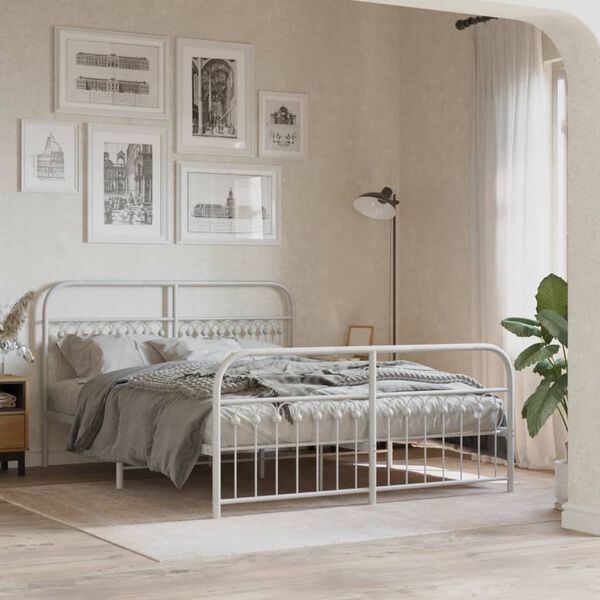 vidaXL Bedframe met hoofd- en voeteneinde metaal wit 160x200 cm