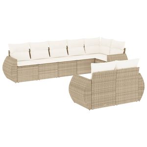 vidaXL 8-delige Loungeset met kussens poly rattan beige