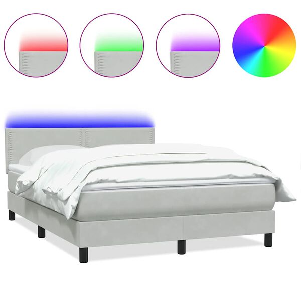 vidaXL Boxspring met matras en LED fluweel lichtgrijs 140x210 cm