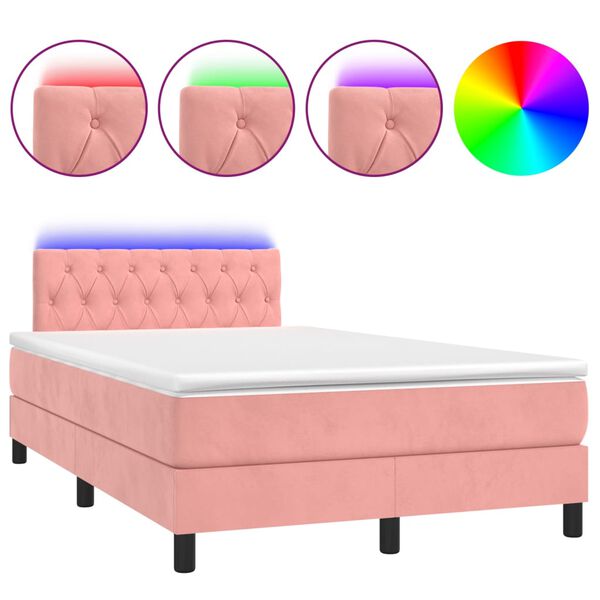 vidaXL Boxspring met matras en LED fluweel roze 120x200 cm
