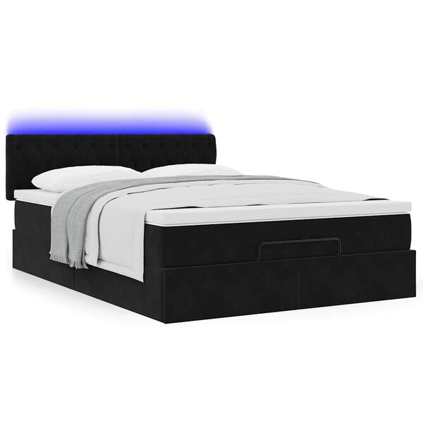 vidaXL Ottoman bed met matras en LED's 140x190cm fluweel zwart