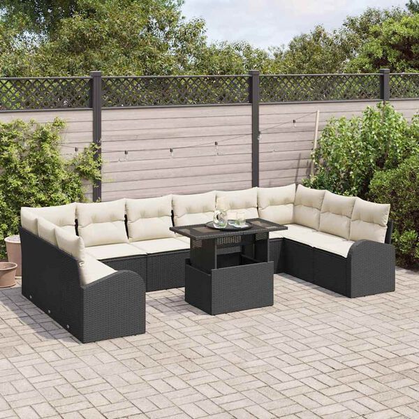 vidaXL Tuin Sofa Set met kussen 11 pcs Zwart en cr&egrave;me poly rattan
