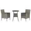 vidaXL 3-delige Bistroset met kussens poly rattan grijs