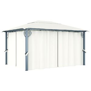 vidaXL Prieel met gordijn 400x300 cm aluminium cr&egrave;me