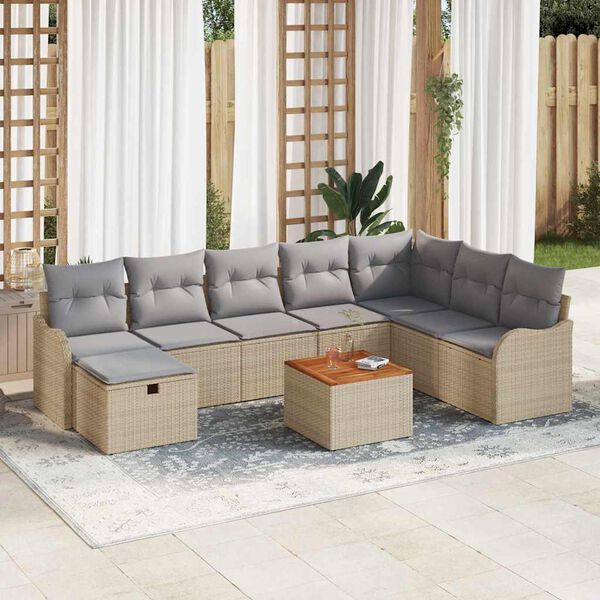 vidaXL Tuinbankenset met kussen met opslag 9 pcs Beige poly rattan