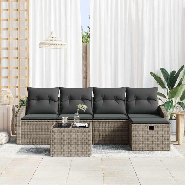 vidaXL Bankstel met kussen 5 pcs poly rattan