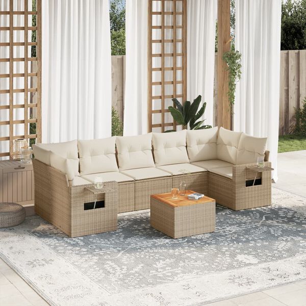 vidaXL 8-delige Loungeset met kussens poly rattan beige