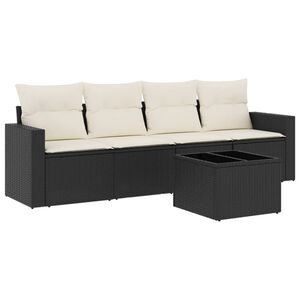 vidaXL 5-delige Loungeset met kussens poly rattan zwart