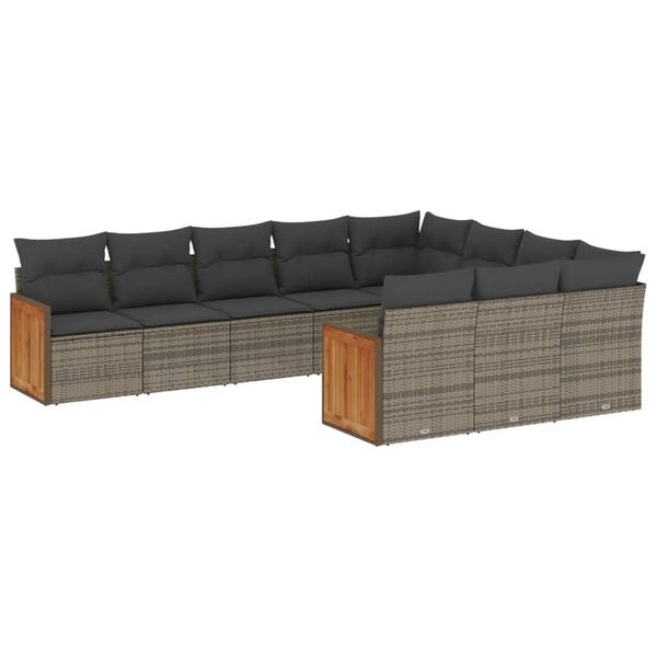 vidaXL 10-delige Loungeset met kussens poly rattan grijs