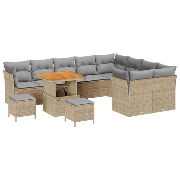 vidaXL Tuin Sofa Set met kussen met opslag 12 pcs beige en lichtgrijs