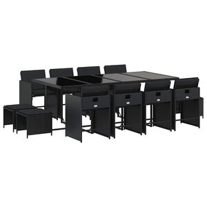 vidaXL 13-delige Tuinset met kussens poly rattan zwart