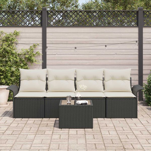 vidaXL Tuin Sofa Set met kussen 5 pcs Zwart en Crème poly rattan