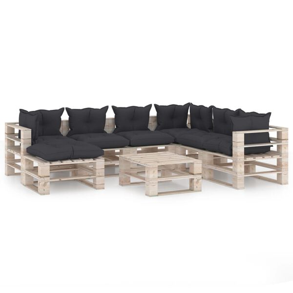 vidaXL 8-delige Loungeset met kussens pallet grenenhout