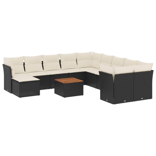 vidaXL 12-delige Loungeset met kussens poly rattan zwart