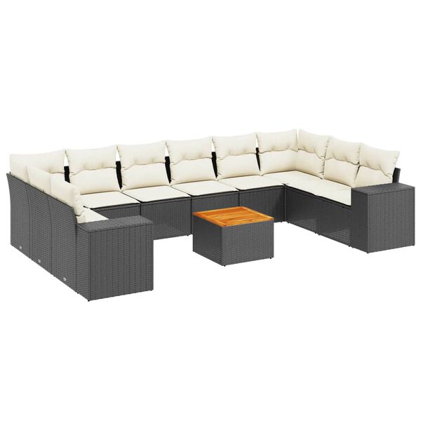 vidaXL 11-delige Loungeset met kussens poly rattan zwart