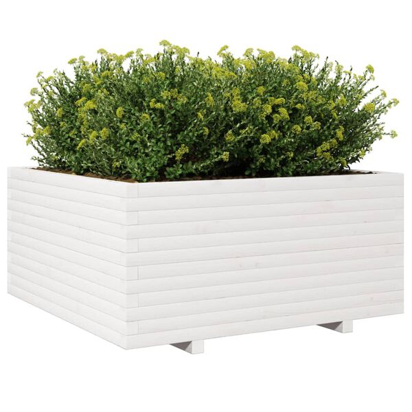 vidaXL Plantenbak 100x100x49,5 cm massief grenenhout wit