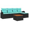 vidaXL Tuinbankenset 6 st Zwart en Turquoise poly rattan