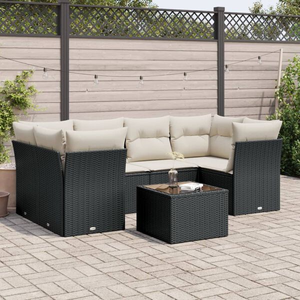 vidaXL 7-delige Loungeset met kussens poly rattan zwart