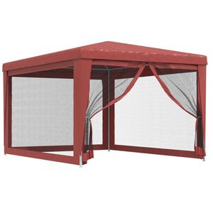 vidaXL Partytent met 4 mesh zijwanden 3x4 m HDPE rood