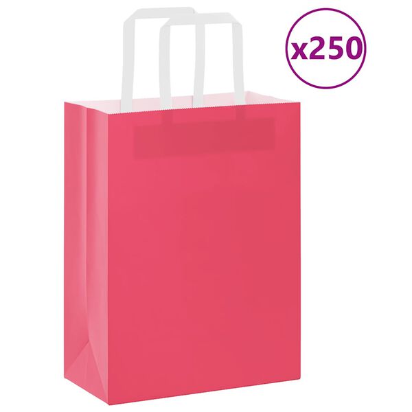 vidaXL Papieren zakken 250 st met hengsels 21x11x28 cm roze